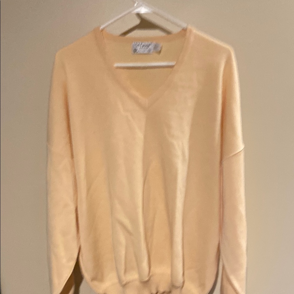 Cream V-Neck Sweater Soft Knit Relaxed Fit